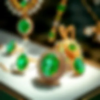Elegant display of emeralds in a jewelry setting