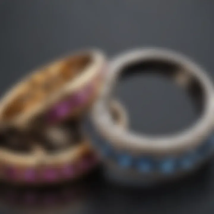 Customization options for matching wedding bands displayed together