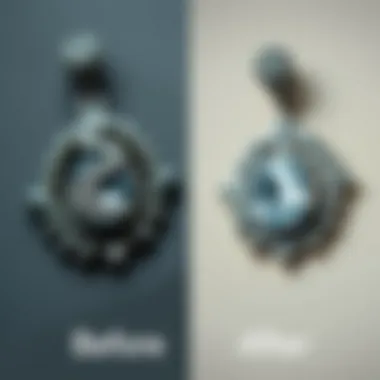 Before and after comparison of tarnished and cleaned silver jewelry