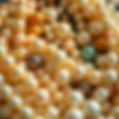 An array of cultured pearls displaying different colors and sizes