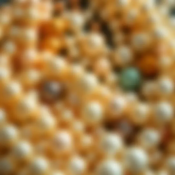 An array of cultured pearls displaying different colors and sizes