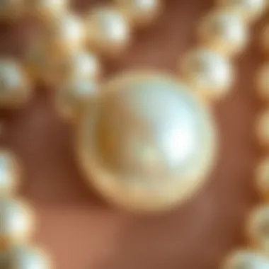 Close-up view of a cultured pearl necklace highlighting its luster
