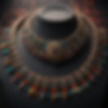 Cultural Beaded Neckpieces Display A display of various beaded neckpieces showcasing different cultural designs