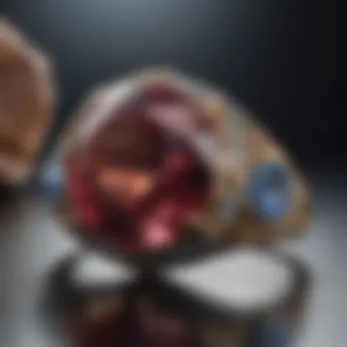 Close-up of alternative gemstones in a jewelry setting