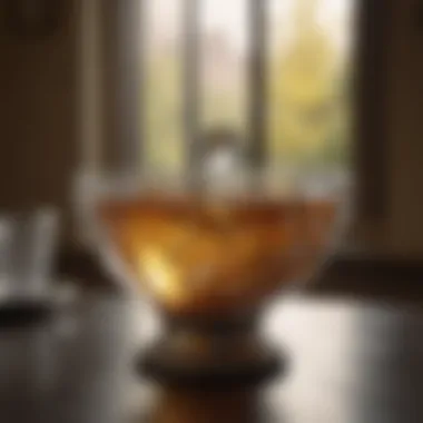 A bowl filled with a mild cleaning solution and a diamond pendant submerged inside