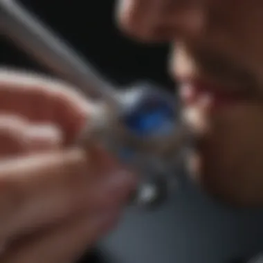 A professional examining a ring with precision tools