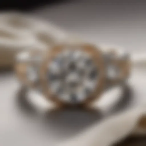 Close-up of a sparkling engagement ring on a soft cloth