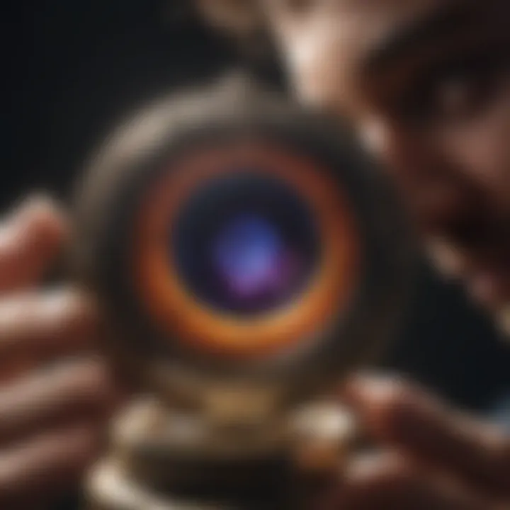 Close-up of a jeweler's loupe examining a gemstone