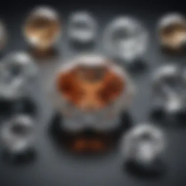 A close-up view of various diamond cuts showcasing their unique brilliance