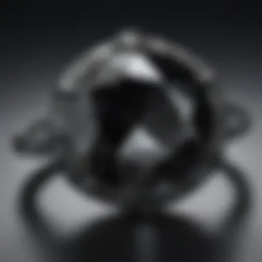 A close-up of a black diamond engagement ring showcasing its unique facets.