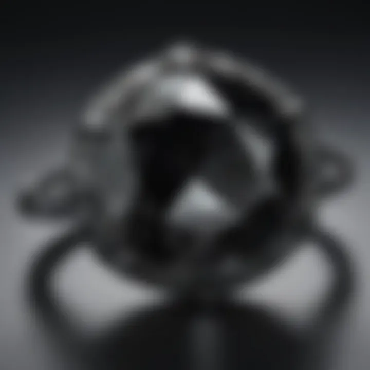 A close-up of a black diamond engagement ring showcasing its unique facets.