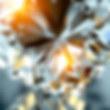 Close-up of cubic zirconia facets reflecting light