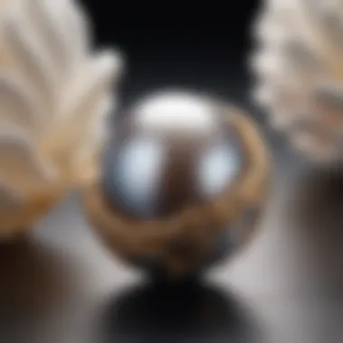 A close-up of a cultured pearl, highlighting its smooth surface and rich color variations.