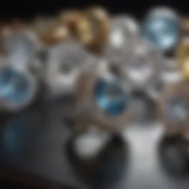 A historical display of diamond rings from various eras