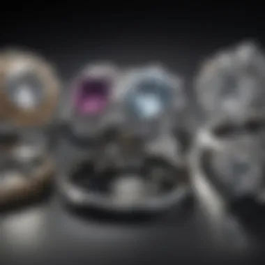 Diversity in Engagement Ring Designs A close-up of various engagement ring styles and settings.
