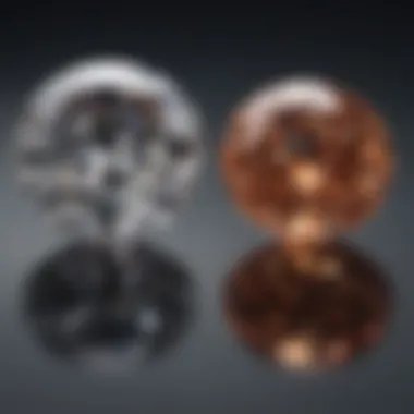 Comparison of a genuine diamond and an imitation stone side by side