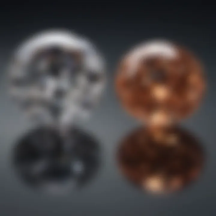 Comparison of a genuine diamond and an imitation stone side by side