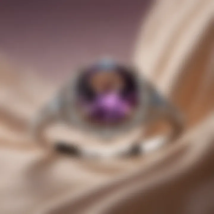 Elegant Mystic Topaz engagement ring set against a soft fabric background