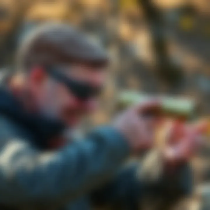 Gemstone Enthusiast in the Field A gemstone enthusiast using a stone finder in the field
