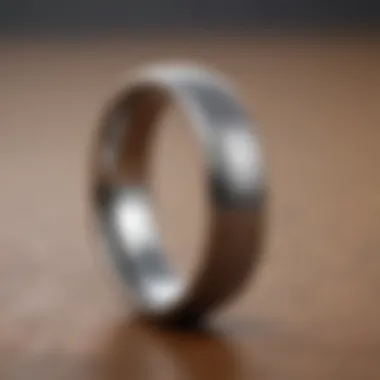 Detailed view of a tungsten wedding band showcasing its polished finish and durability.