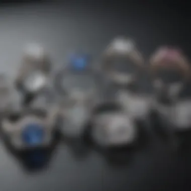 Variety of engagement ring styles on a display