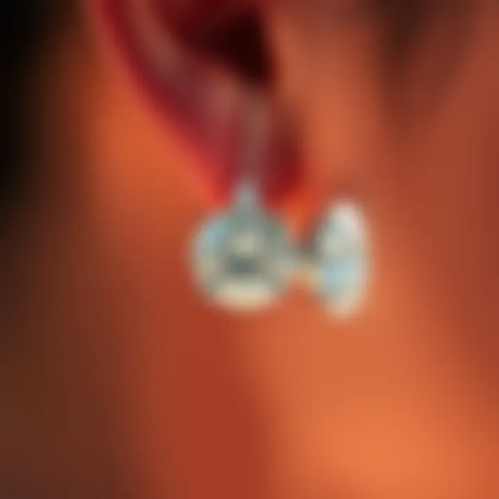 Close-up of a diamond earring showcasing its brilliance and cut