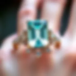 A stunning close-up of a 5 carat aquamarine ring showcasing its clarity and color