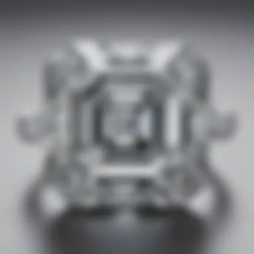 Close-up view of an Asscher cut diamond showcasing its clarity and precision.