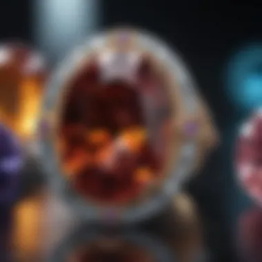 Showcasing Luxurious Cathedral Cut Gemstones A luxurious setting featuring various cathedral cut gemstones on display
