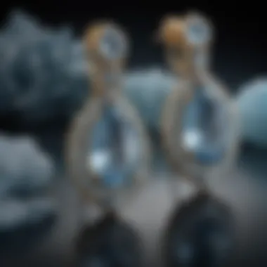 A collection of celestite earrings displayed elegantly on a velvet background