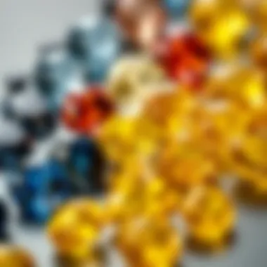 An array of Chatham yellow sapphires demonstrating color variations