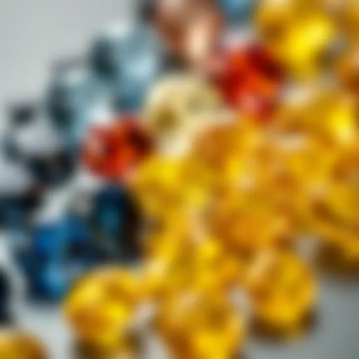 An array of Chatham yellow sapphires demonstrating color variations