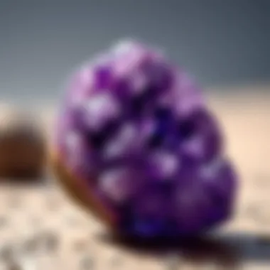 Close-up view of a sparkling amethyst crystal showcasing its deep purple hues and intricate formations.