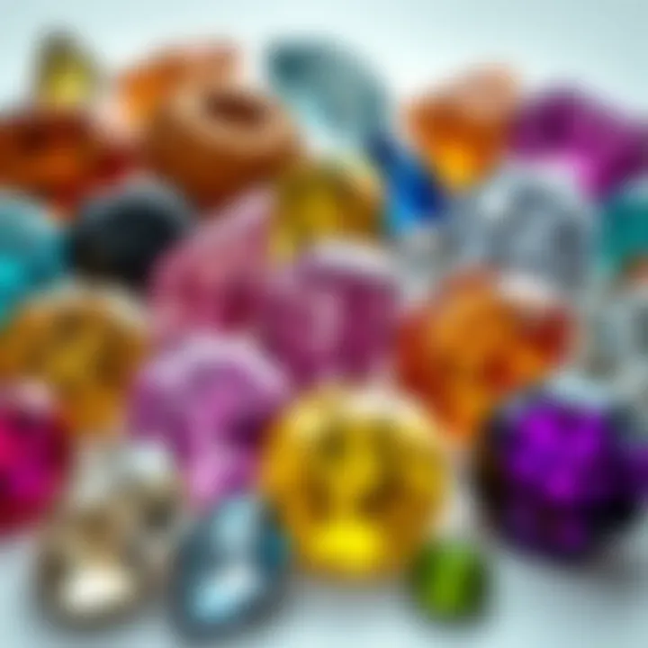 A collection of various gemstones, each displaying unique colors and textures, arranged artfully.