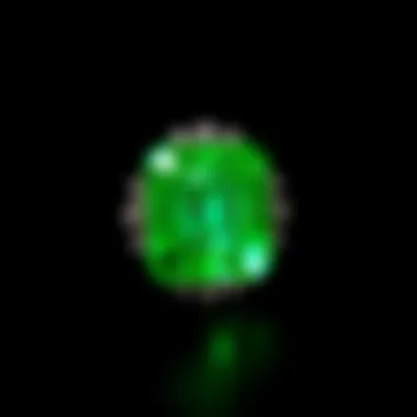 A vibrant emerald set against a dark background, highlighting its rich green color and clarity.