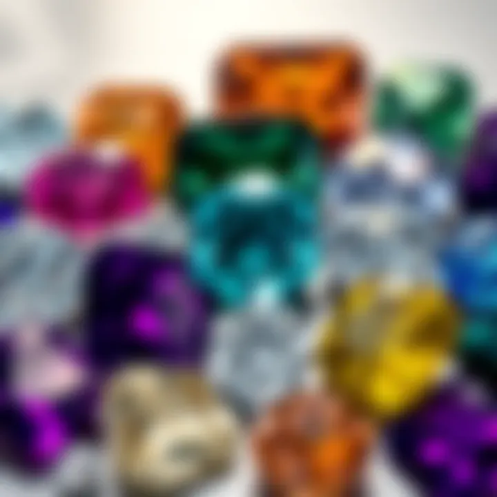 Types of Synthetic Gemstones Different types of synthetic gemstones displayed in an elegant arrangement