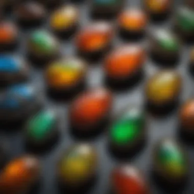 Elegant Collection of Ammolite Cabochons A collection of ammolite cabochons displayed in an elegant setting.
