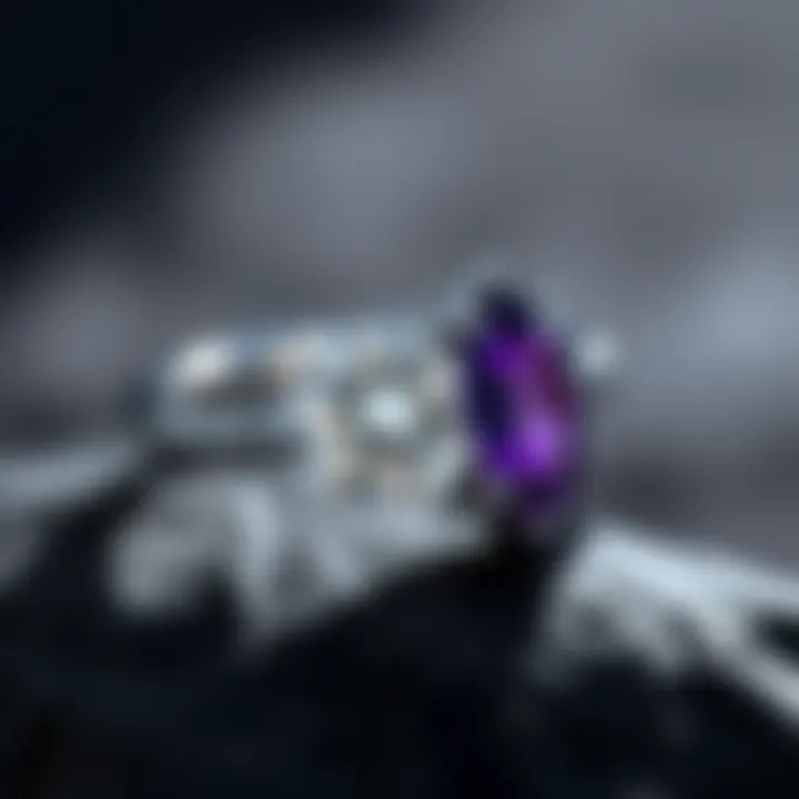 Diamond Ring with Amethyst Accent A stunning diamond ring featuring a rich amethyst side stone