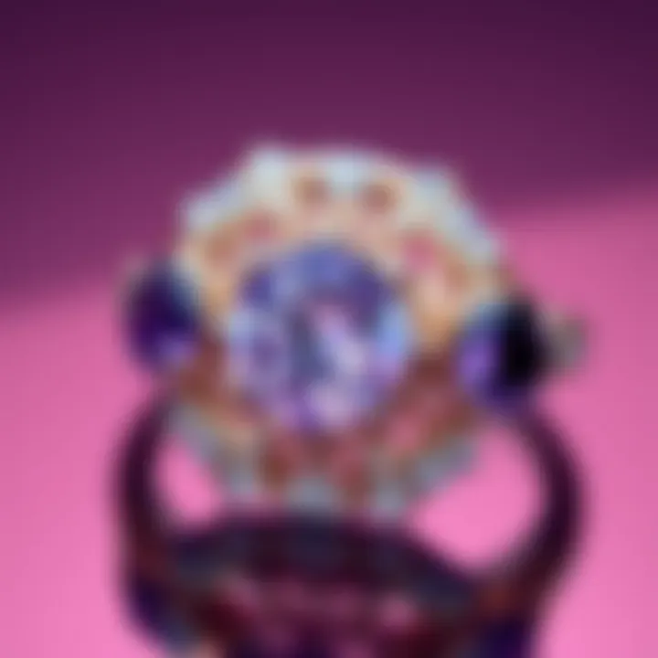 Intricate Ring Setting with Amethyst Close-up of the intricate details in a diamond and amethyst ring setting