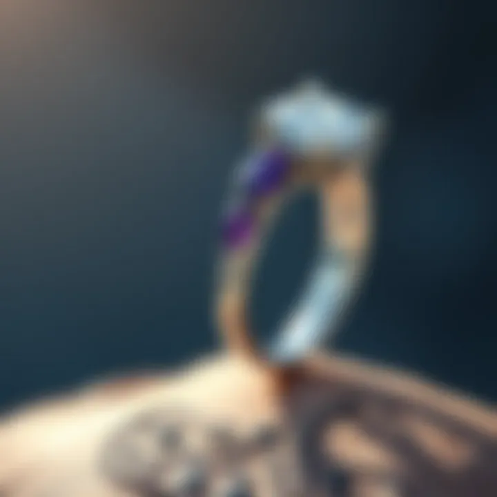 Elegant Diamond Ring Against a Serene Background A serene backdrop highlighting the elegance of a diamond ring with amethyst stones