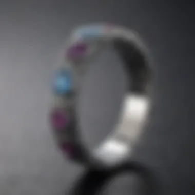 Contemporary platinum band featuring unique gemstone settings