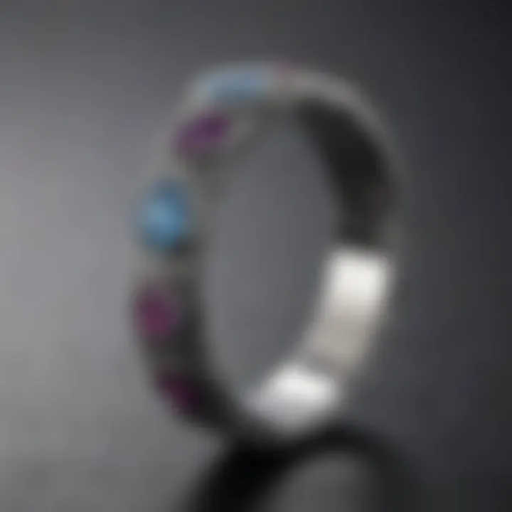 Contemporary platinum band featuring unique gemstone settings