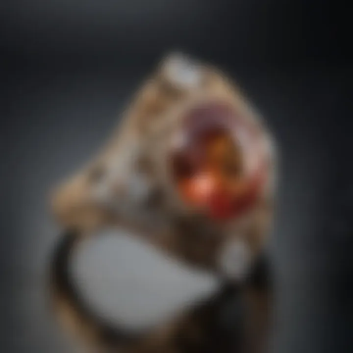 Vintage-inspired ring with intricate band design and side stones