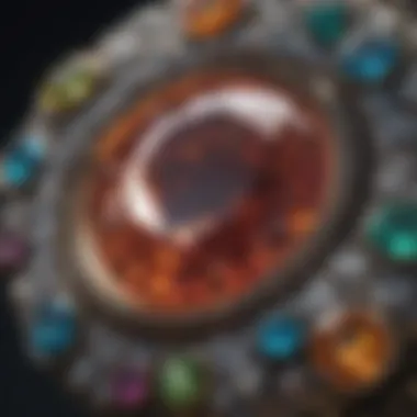 Close-up of pave set gemstones reflecting light