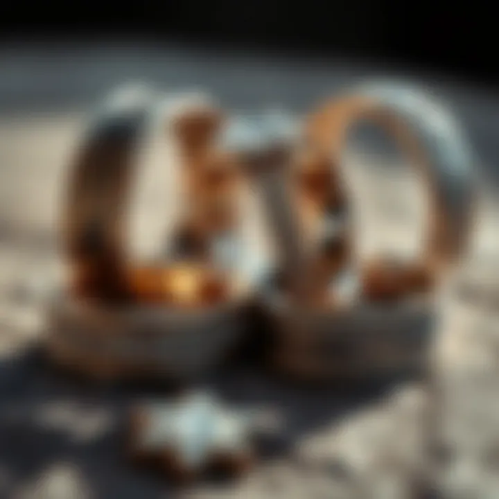 An artistic arrangement of customized divorce rings featuring unique engravings