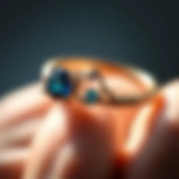 A close-up of a delicate divorce ring adorned with a meaningful gemstone