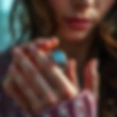 A woman thoughtfully choosing a divorce ring that reflects her personal journey