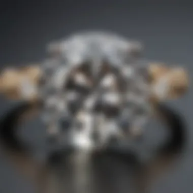 Close-up view of diamond clarity and cut quality in a four-diamond engagement ring