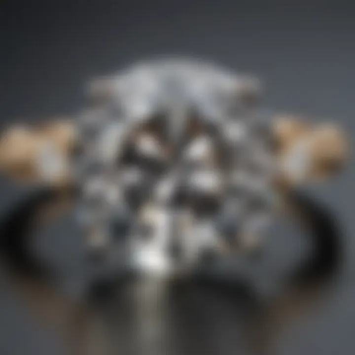 Close-up view of diamond clarity and cut quality in a four-diamond engagement ring