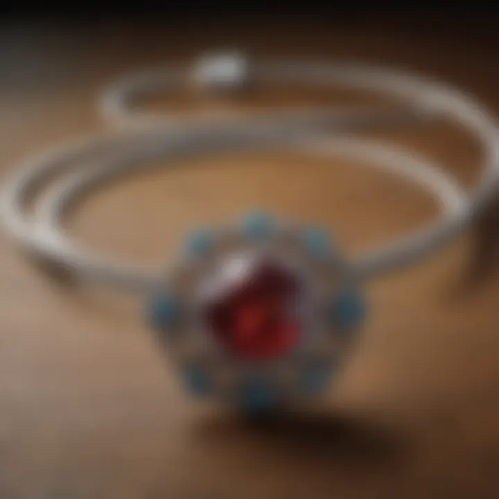 Detailed craftsmanship of the Jared birthstone necklace displayed on a wooden surface